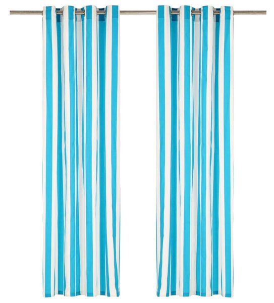 Curtains with Metal Rings 2 pcs Fabric 140x245 cm Blue Stripe
