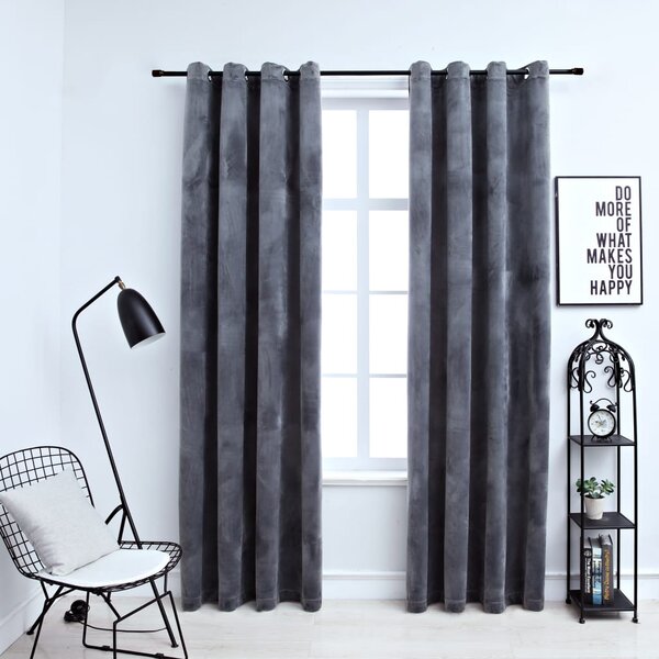 Blackout Curtains with Rings 2 pcs Velvet Anthracite 140x175 cm