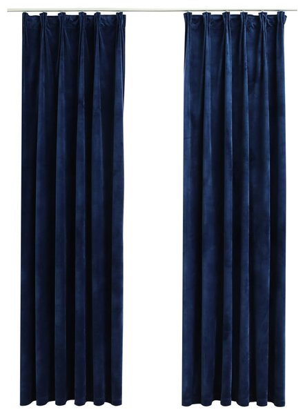 Blackout Curtains 2 pcs with Hooks Velvet Dark Blue 140x245 cm