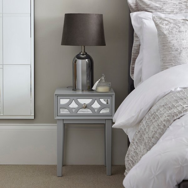 Delphi 1 Drawer Bedside Table, Mirrored Grey