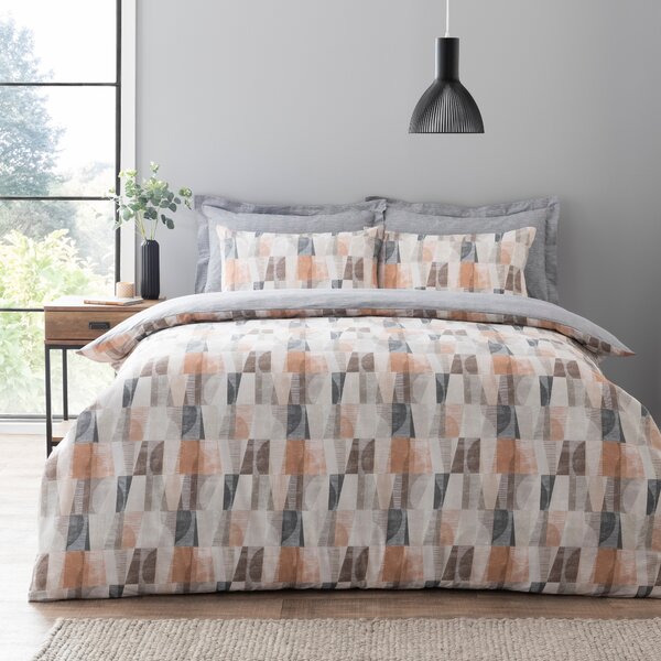 Elements Iver Geo Natural Duvet Cover and Pillowcase Set Grey/Brown