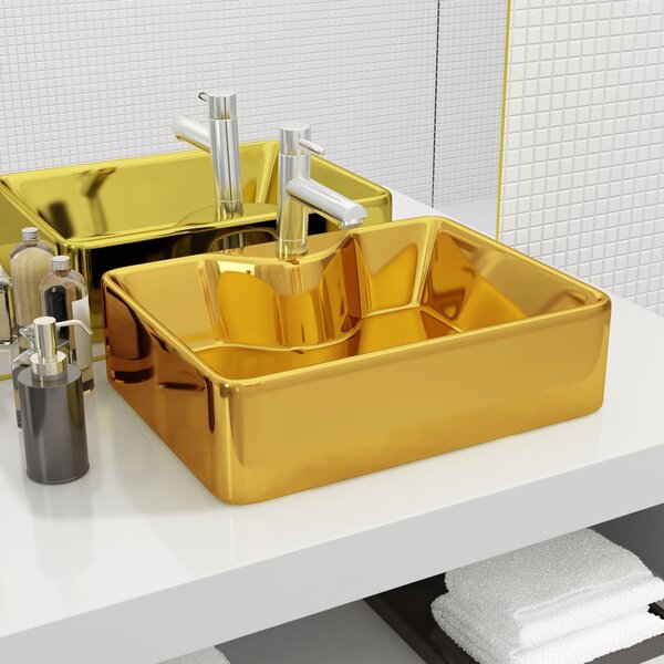 Wash Basin with Faucet Hole 48x37x13.5 cm Ceramic Gold