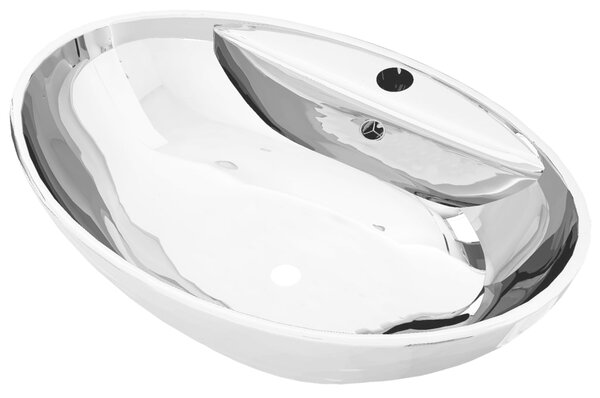 Wash Basin with Overflow 58.5x39x21 cm Ceramic Silver