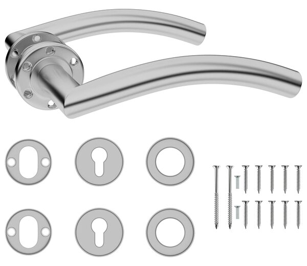 Curved Door Handle Set with PZ Profile Cylinder Stainless Steel
