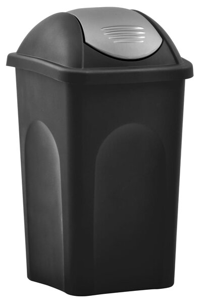 Trash Bin with Swing Lid 60L Black and Silver