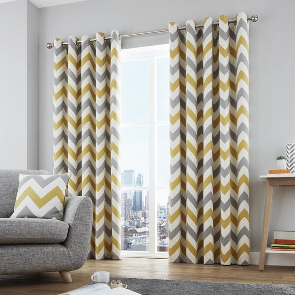 Fusion Chevron Ready Made Eyelet Curtains Ochre