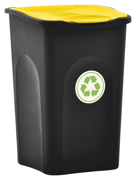 Trash Bin with Hinged Lid 50L Black and Yellow