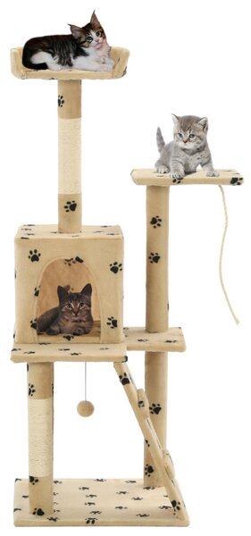Cat Tree with Sisal Scratching Posts 120 cm Beige Paw Prints