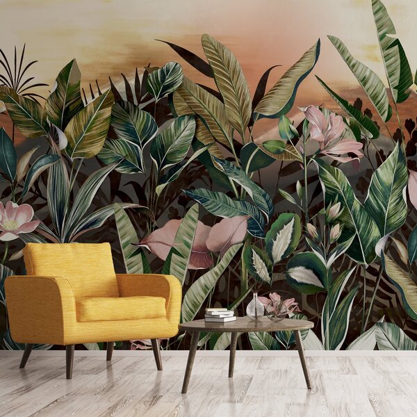 Vintage Jungle Mural Green/Pink