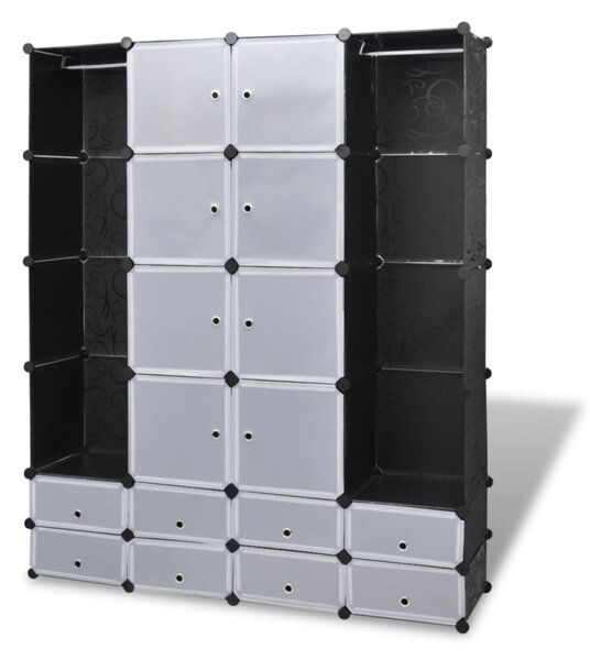 Modular Cabinet 18 Compartments Black and White 37x146x180.5 cm