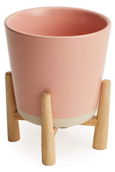 Blush Pink Planter and Wood Stand Pink