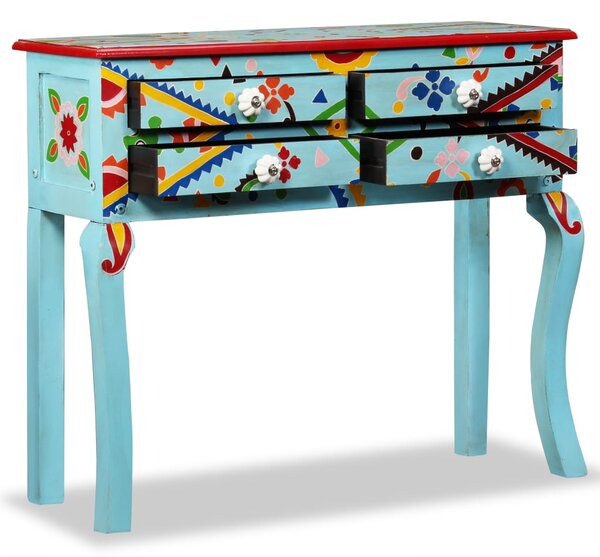 Console Table Solid Mango Wood Blue Hand Painted