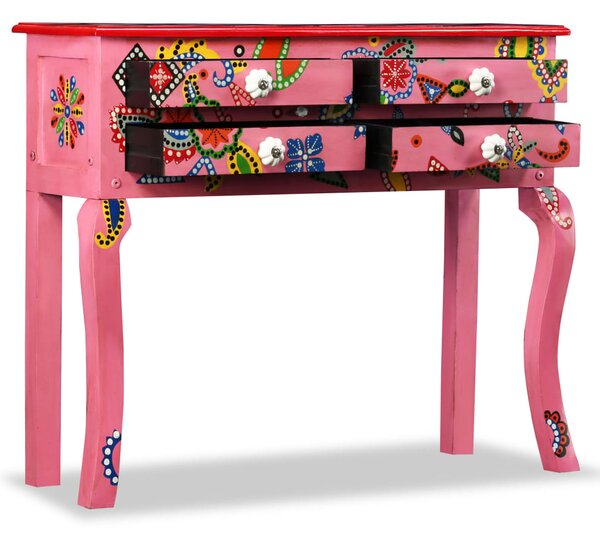 Console Table Solid Mango Wood Pink Hand Painted