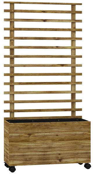 Outsunny 76 x 30 x 155cm Trellis Planter Box, Wooden Wheeled Planter for Climbing Plants & Vegetables, Natural Aosom UK