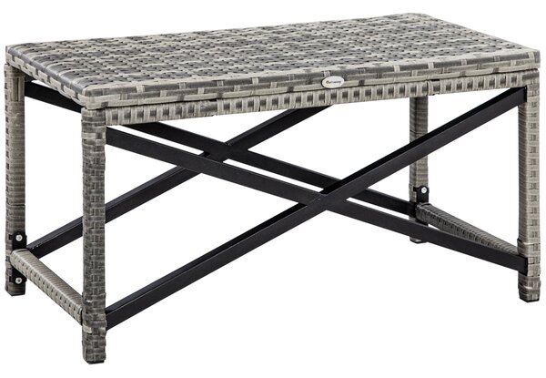 Outsunny PE Wicker Outdoor Coffee Table, Patio Rattan Side Table, with Plastic Board Under the Full Woven Table Top for Patio, Garden Mixed Grey