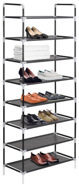 Shoe Rack with 8 Shelves Metal and Non-woven Fabric Black