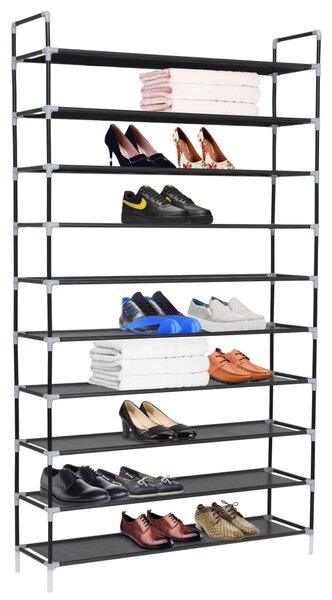 Shoe Rack with 10 Shelves Metal and Non-woven Fabric Black