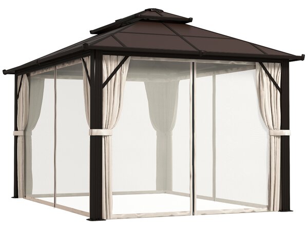 Outsunny 3 x 4m Hardtop Gazebo Canopy with UPF30+ Double Polycarbonate Roof, Aluminium Frame Garden Gazebo Permanent Pavilion, Beige