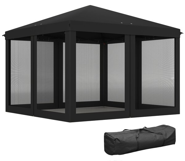 Outsunny 3 x 3 m Pop Up Gazebo, 420D Garden Tent Canopy with Removable Mesh Sidewall Netting, Carry Bag for Garden Patio Outdoor, Black