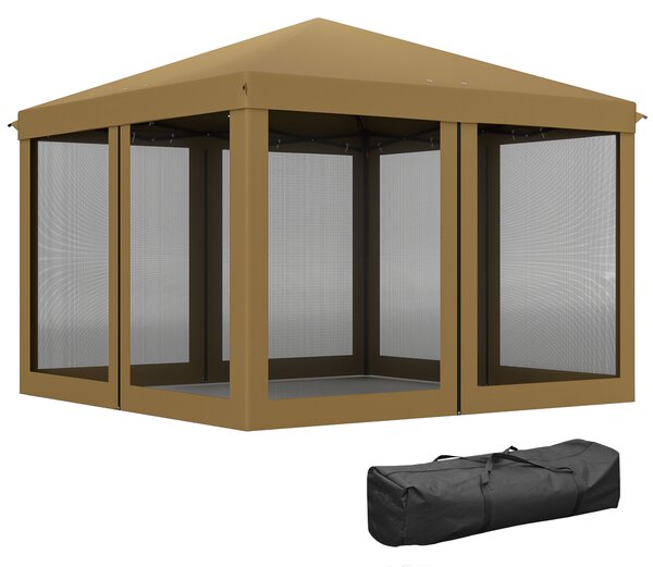 Outsunny 3 x 3 m Pop Up Gazebo, 420D Garden Tent Canopy with Removable Mesh Sidewall Netting, Carry Bag for Garden Patio Outdoor, Khaki