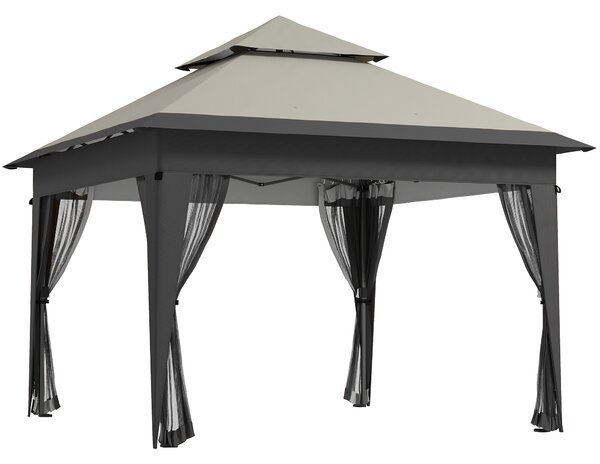 Outsunny 3 x 3(m) Pop Up Gazebo with Mosquito Netting, 1 Person Easy up Marquee Party Tent with 1-Button Push, Double Roof, Sandbags