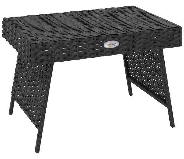 Outsunny Foldable Outdoor Coffee Table, Steel Frame Rattan Side Table, Coffee Table Side Table for Garden, Black