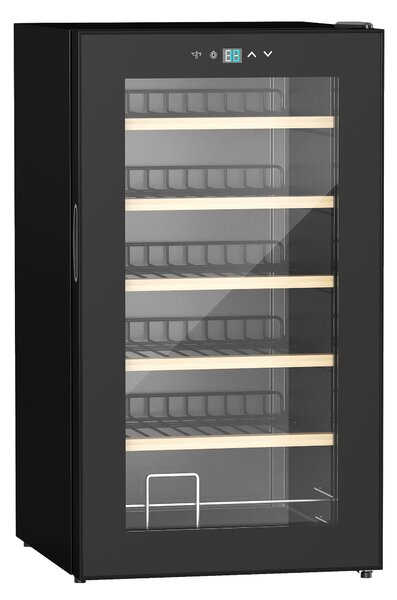 HOMCOM 24 Bottles Freestanding Wine Fridge w/ Glass Door, 65L Single Zone Wine Cooler Fridge w/ Digital Touch Screen Controls, LED Light, Black