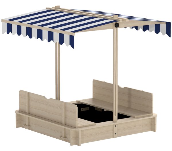 Outsunny Children Cabana Sandbox Kids Square Wooden Sandpit Outdoor Backyard Playset Play Station Adjustable Canopy, 106x106x121cm Aosom UK