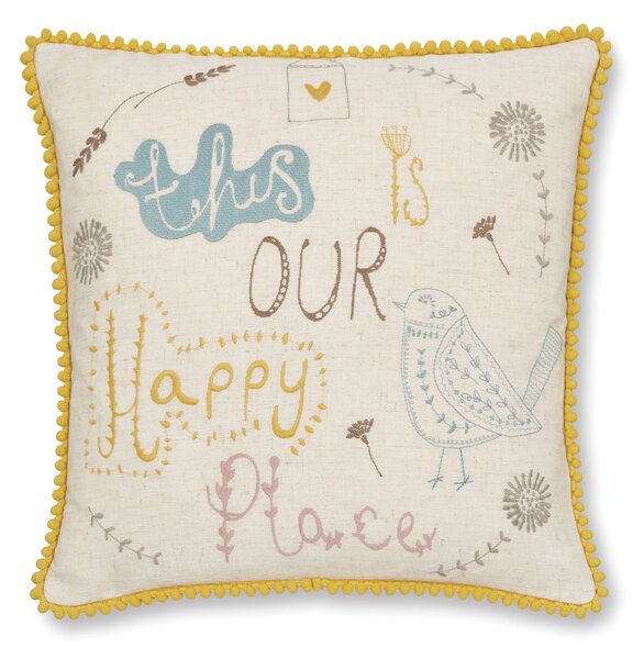 Scandi Happy Place Embroidered Ochre Cushion yellow