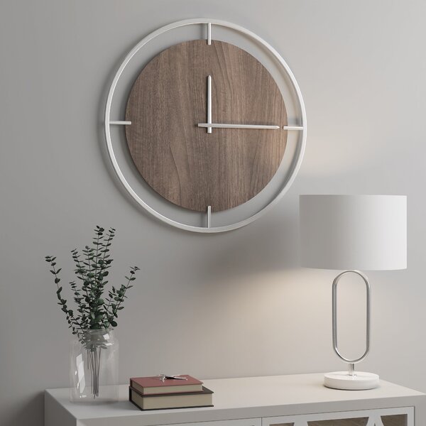 Reluxe Wall Clock 60cm Silver and Brown