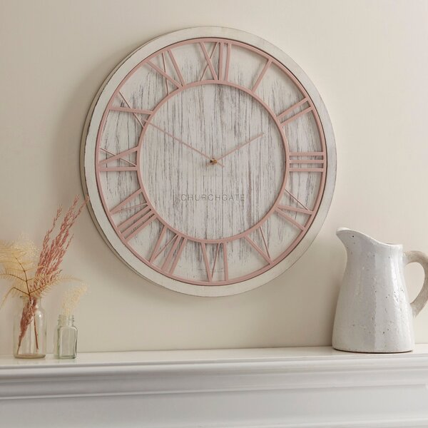 Blush and White Wooden Wall Clock White/Brown
