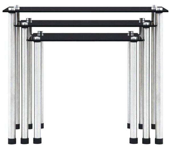 Nesting Tables 3 pcs Black Tempered Glass