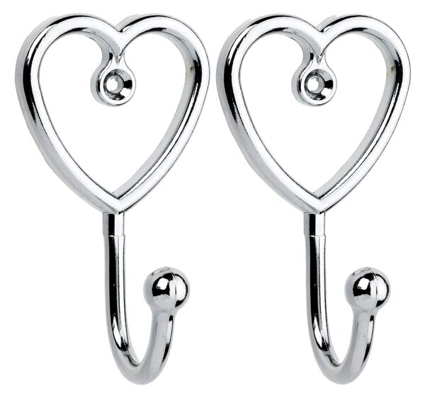 Pack of 2 Chrome Heart Curtain Hooks Silver