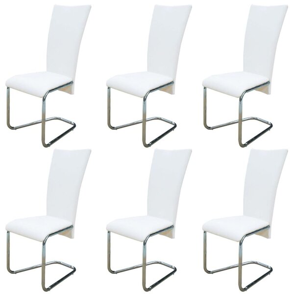 Cantilever Dining Chairs 6 pcs White Faux Leather