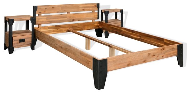 Bed Frame with 2 Nightstands Solid Acacia Wood Steel 140x200 cm