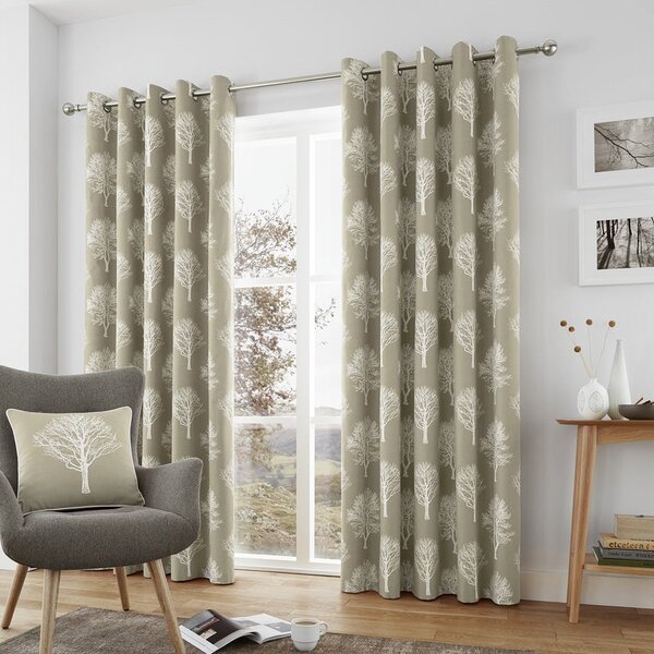 Woodland Ready Made Lined Eyelet Curtains Linen
