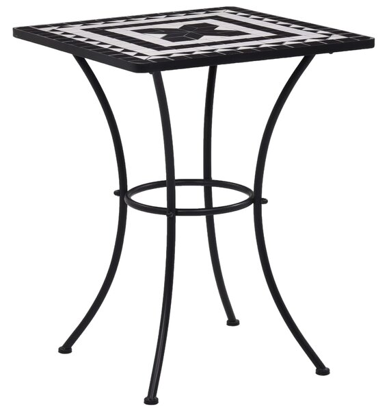 3 Piece Mosaic Bistro Set Ceramic Tile Black and White