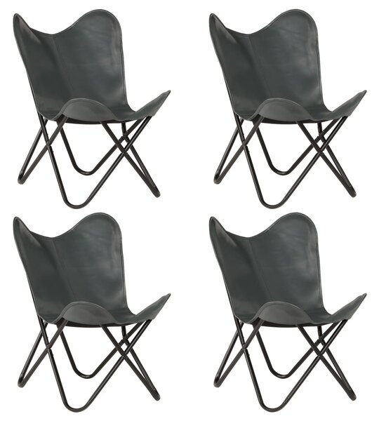 Butterfly Chairs 4 pcs Grey Kids Size Real Leather