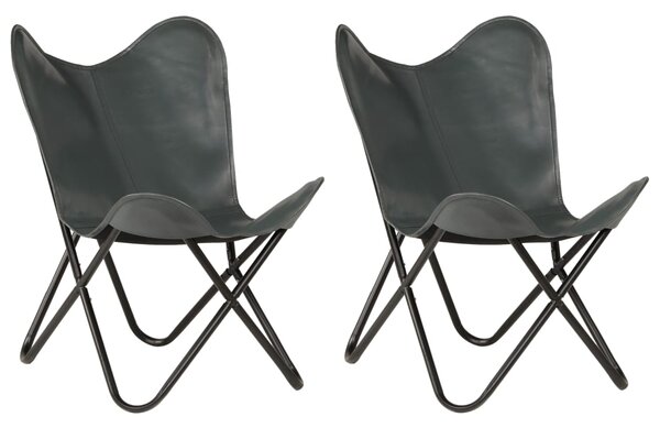 Butterfly Chairs 2 pcs Grey Kids Size Real Leather