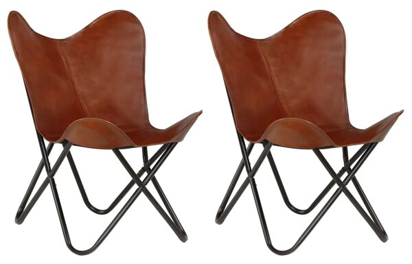 Butterfly Chairs 2 pcs Brown Kids Size Real Leather