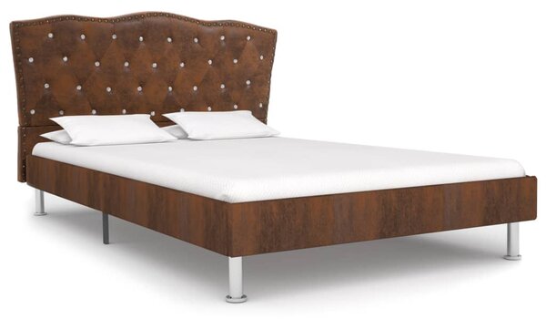 Bed Frame Brown Faux Suede Leather 120x190 cm 4FT Small Double