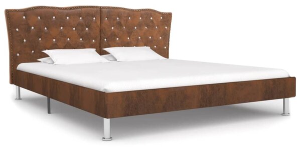Bed Frame Brown Faux Suede Leather 135x190 cm 4FT6 Double