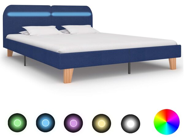 Bed Frame with LED Blue Fabric 150x200 cm 5FT King Size