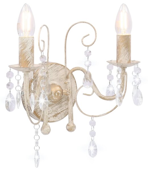 Wall Lamp with Beads Antique White 2 x E14 Bulbs