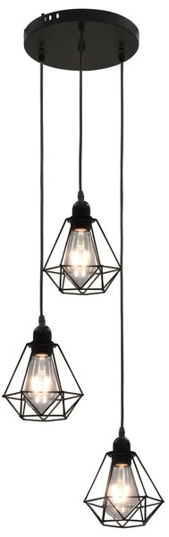 Ceiling Lamp with Diamond Design Black 3 x E27 Bulbs