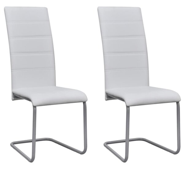 Cantilever Dining Chairs 2 pcs White Faux Leather