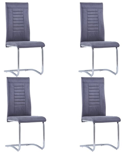 Cantilever Dining Chairs 4 pcs Grey Faux Suede Leather