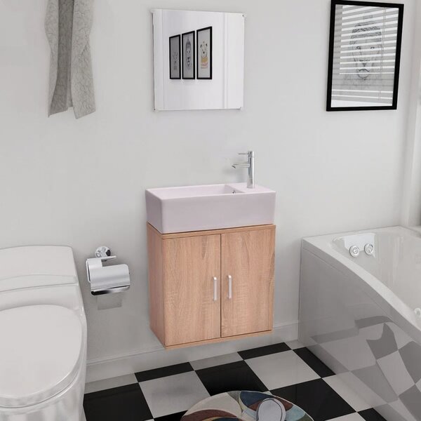 3 Piece Beige Bathroom Furniture & Basin Set