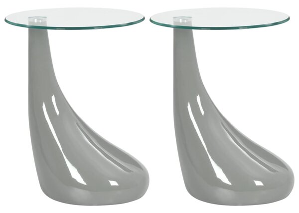 Coffee Tables 2 pcs with Round Glass Top High Gloss Grey