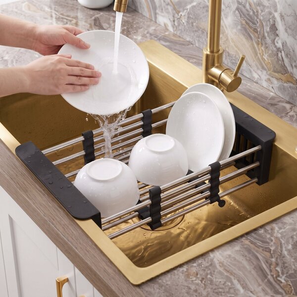 Steel sink with 3-piece accessory set REA Liam Brush Gold